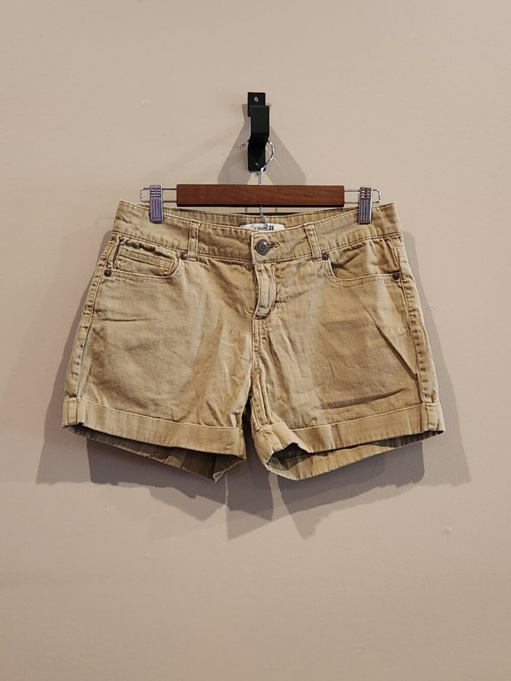 Forever 21 Tan Denim Shorts Womens Size 28 Cuffed Mid Rise